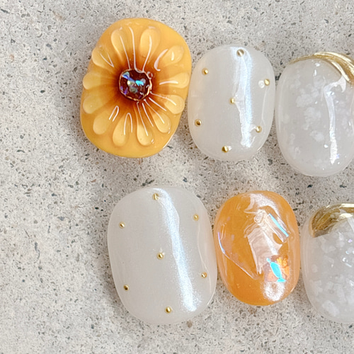 ネイルチップ｜ひまわりネイル｜向日葵｜夏の誕生花2025｜夏