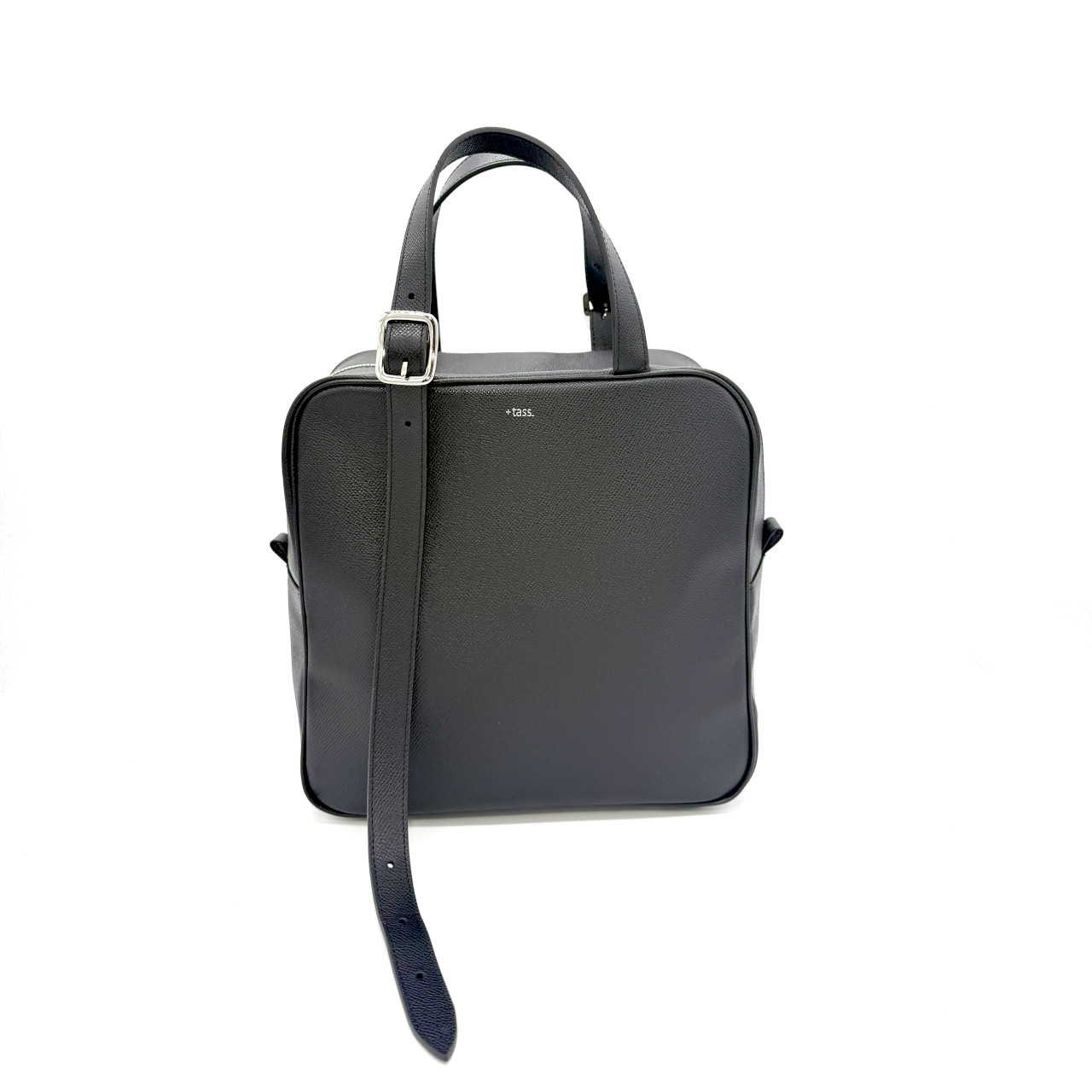 エンボスレザー　スクエアボストンバッグ　 -Black-