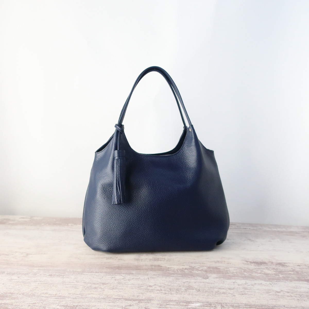 naoaoトートバッグ☆彡ネイビー・シュリンクレザー・受注商品