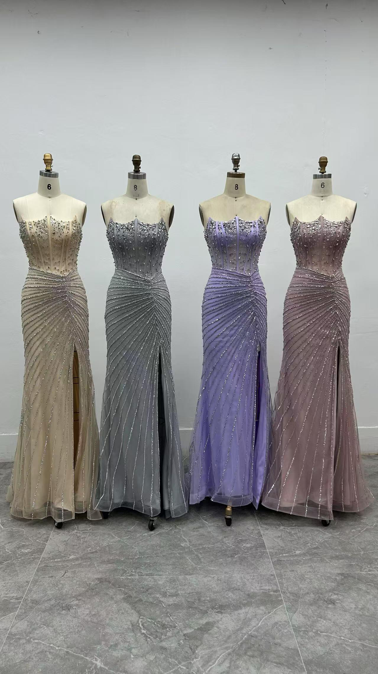 お買い得　四色　マーメイド　カラードレス　パーティー衣装ステージフォトウェディング　スリット　キラキラ目立つチャック挙式