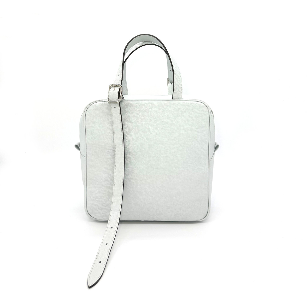 エンボスレザー　スクエアボストンバッグ　 -Off White-