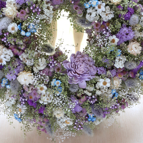 35cm) あふれる小花のお花畑リース/ブルーパープル/ドライフラワー