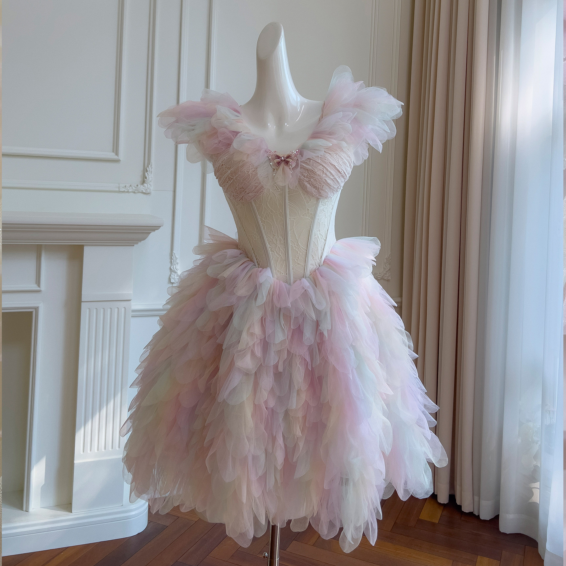 ドレス パーティー ウェディング ワンピース ショート プリンセス ピンク ふわふわ上品 優雅 韓国風 結婚式 お呼ばれ