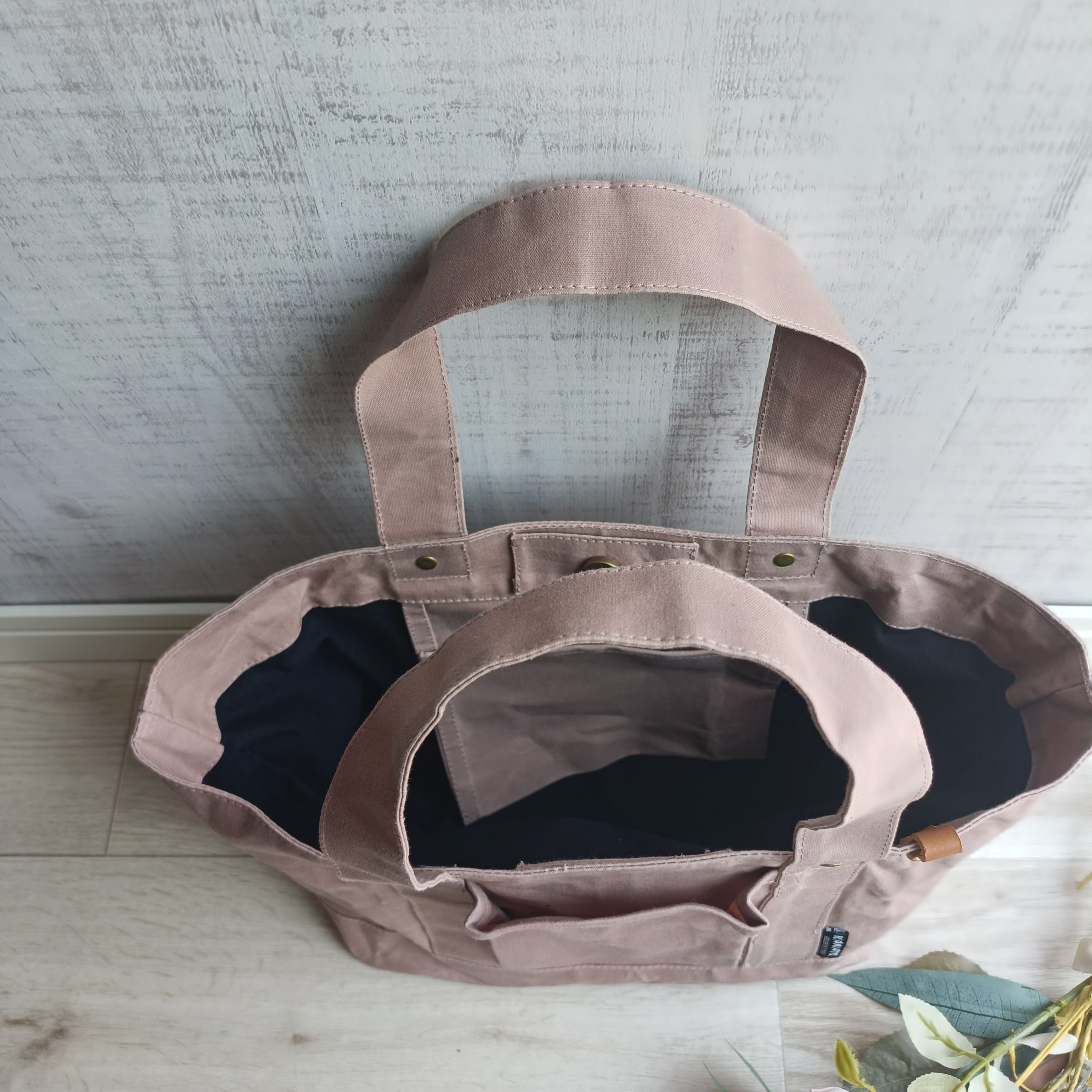 シンプルパラフィン帆布トートバッグ　パラフィン　パラフィン帆布　帆布トートバッグ　トートバッグ　スモークピンク