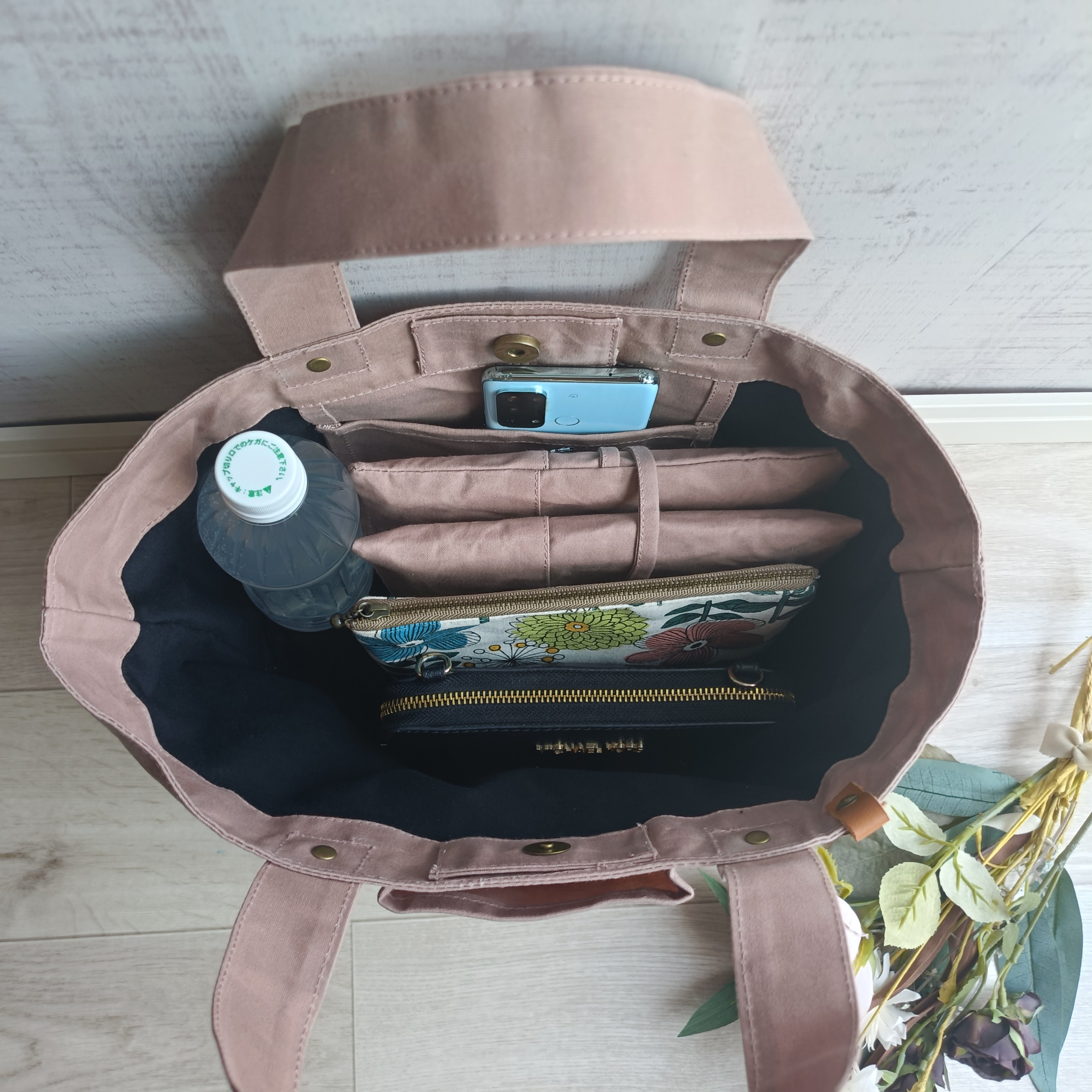 シンプルパラフィン帆布トートバッグ　パラフィン　パラフィン帆布　帆布トートバッグ　トートバッグ　スモークピンク