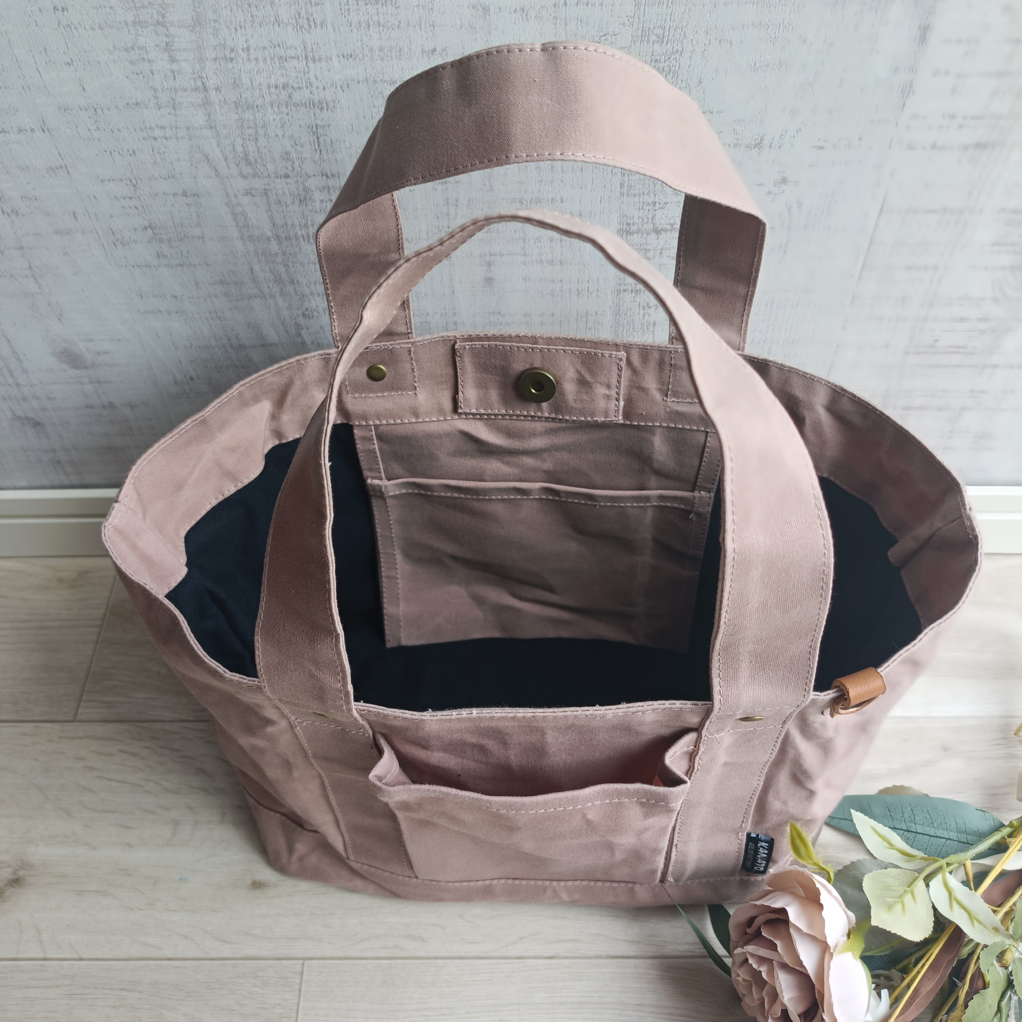 シンプルパラフィン帆布トートバッグ　パラフィン　パラフィン帆布　帆布トートバッグ　トートバッグ　スモークピンク