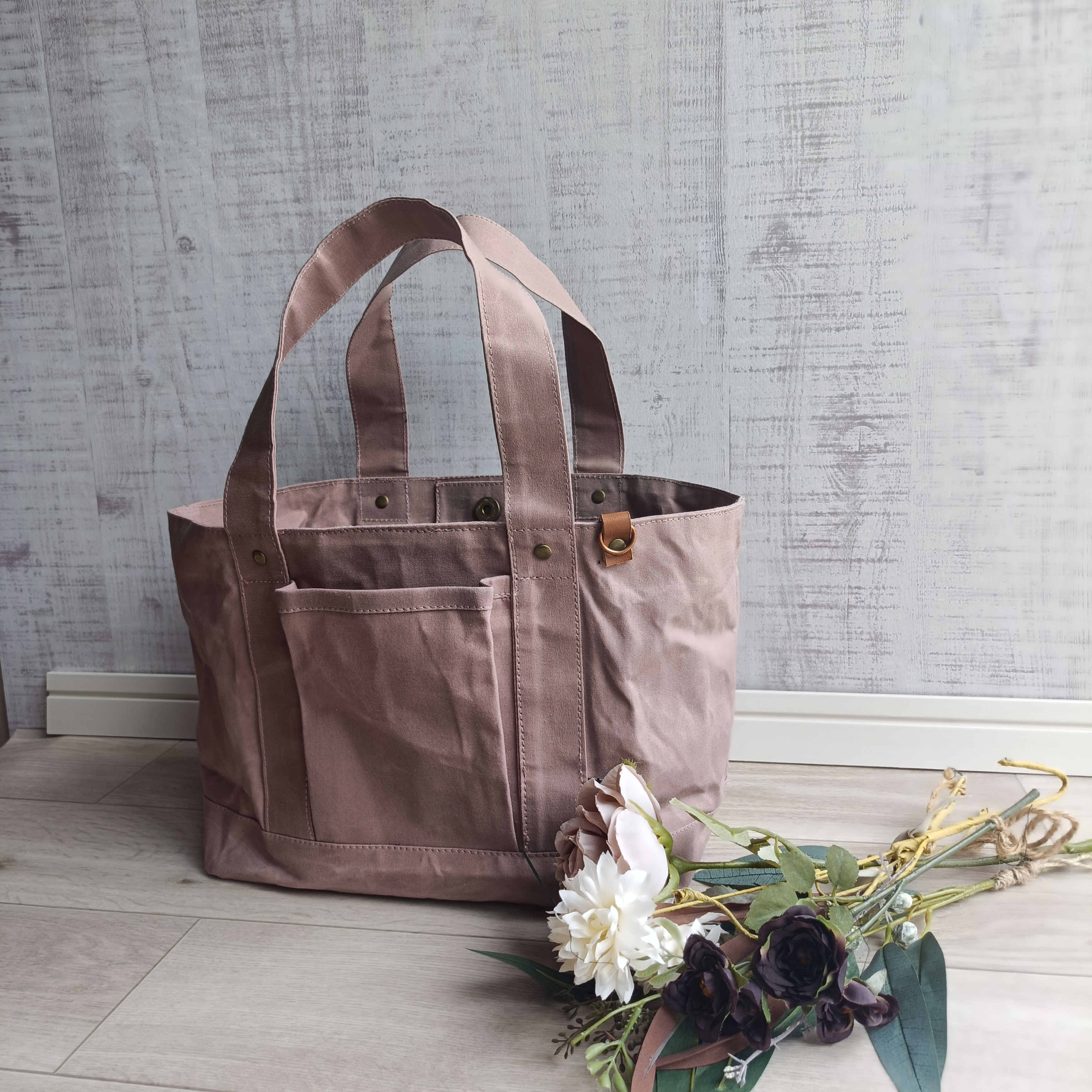 シンプルパラフィン帆布トートバッグ　パラフィン　パラフィン帆布　帆布トートバッグ　トートバッグ　スモークピンク