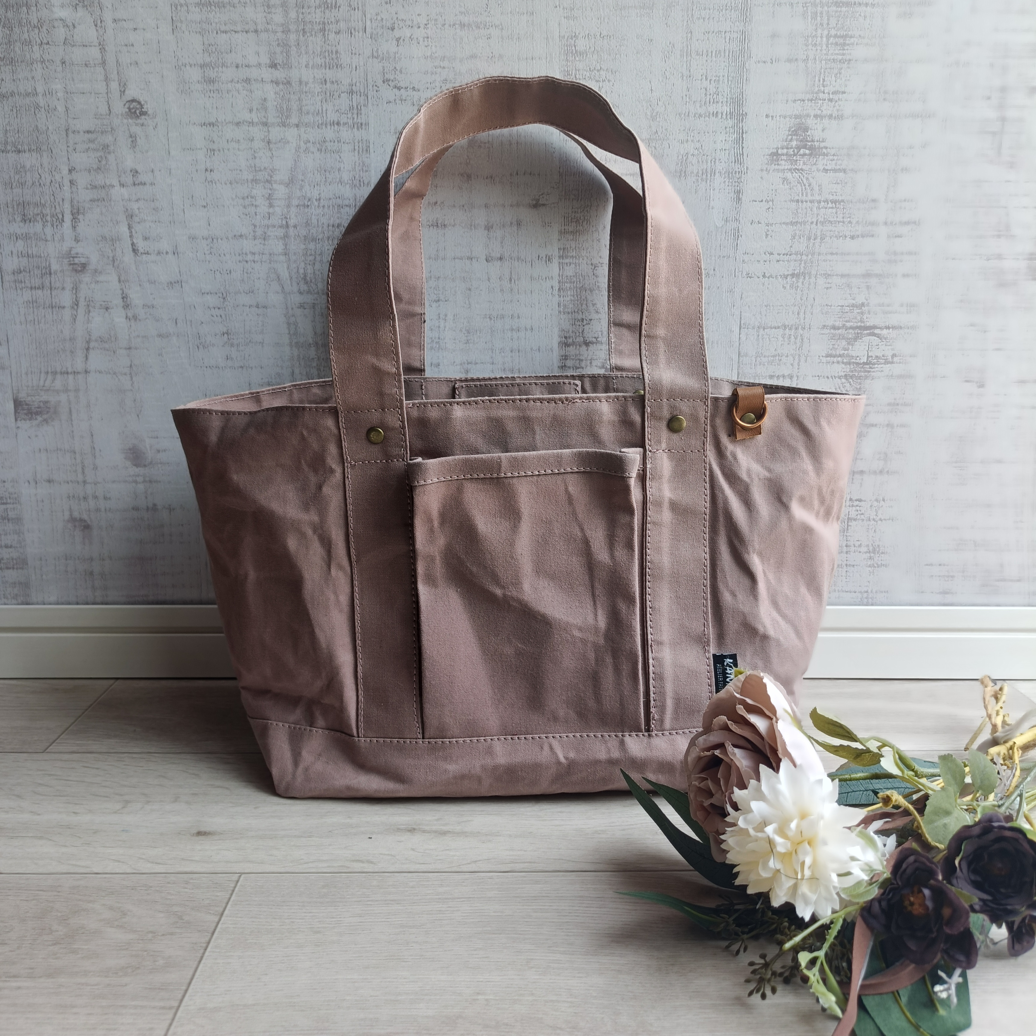 シンプルパラフィン帆布トートバッグ　パラフィン　パラフィン帆布　帆布トートバッグ　トートバッグ　スモークピンク