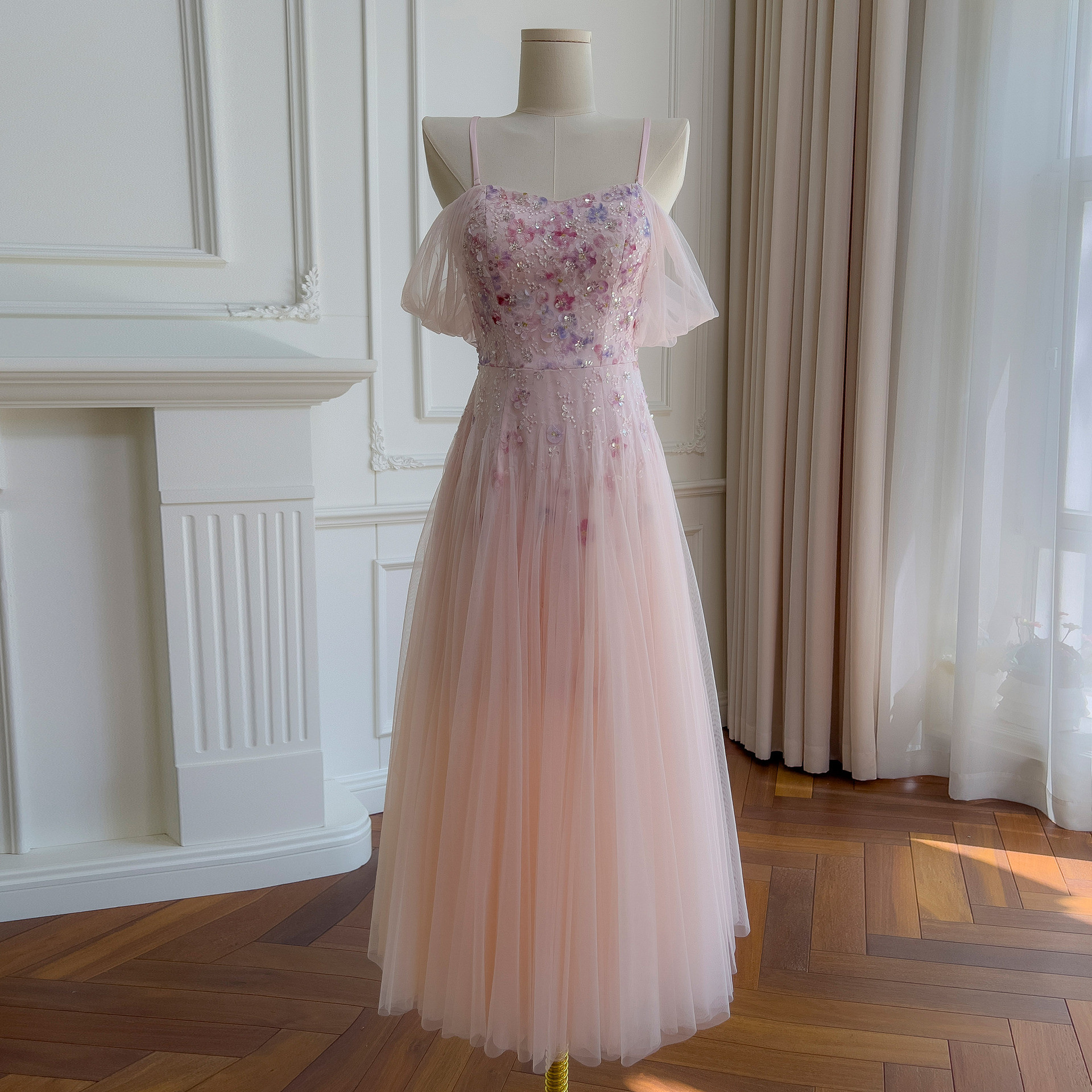 ドレス パーティー ウェディング ワンピース ロング プリンセス ピンク 高級感 上品 優雅 韓国風 結婚式 お呼ばれ