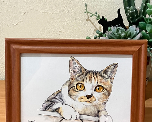 原画イラスト 一点物 三毛猫 まんが風イラスト フレーム付 L判