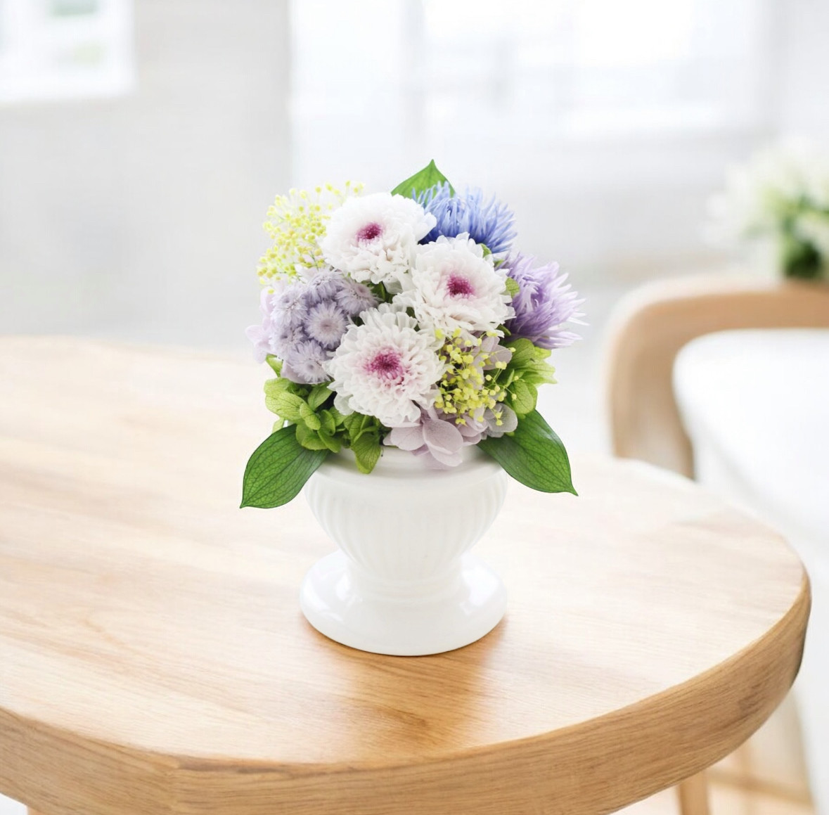 ☆プリザーブドフラワー 仏花＜香天 小菊 SSサイズ＞ホワイトパープル 菊 紫色 【お供え花】ミニアレンジ