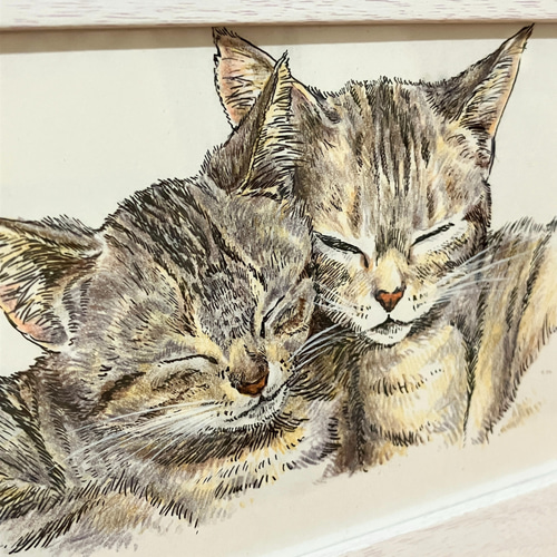 原画イラスト 一点物 キジトラ猫 まんが風イラスト フレーム付