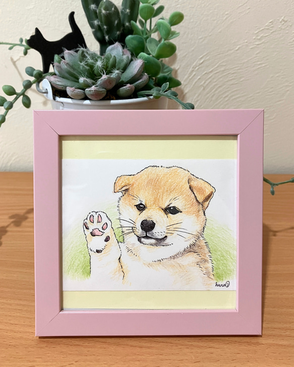 原画イラスト 一点物 柴犬 まんが風イラスト フレーム付 ミニフレーム