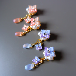 2カラー！淡色しずくと半月紫陽花のイヤリング・ピアス＊受注制作《パール　ミニチュア　梅雨　アジサイ　ピンク　パープル》 14枚目の画像