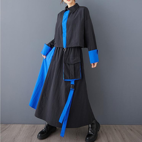 大きいサイズ スカート セットアップ ブルー レディース 秋冬 春 新品 