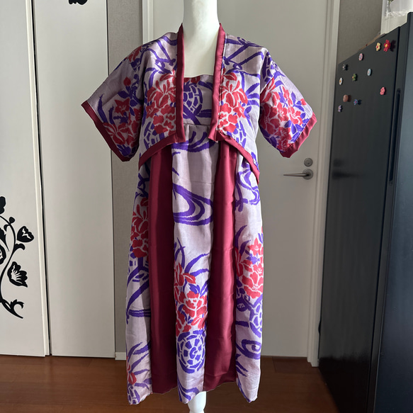 限定1点 着物リメイク 大正浪漫 花柄銘仙からキャミワンピ  