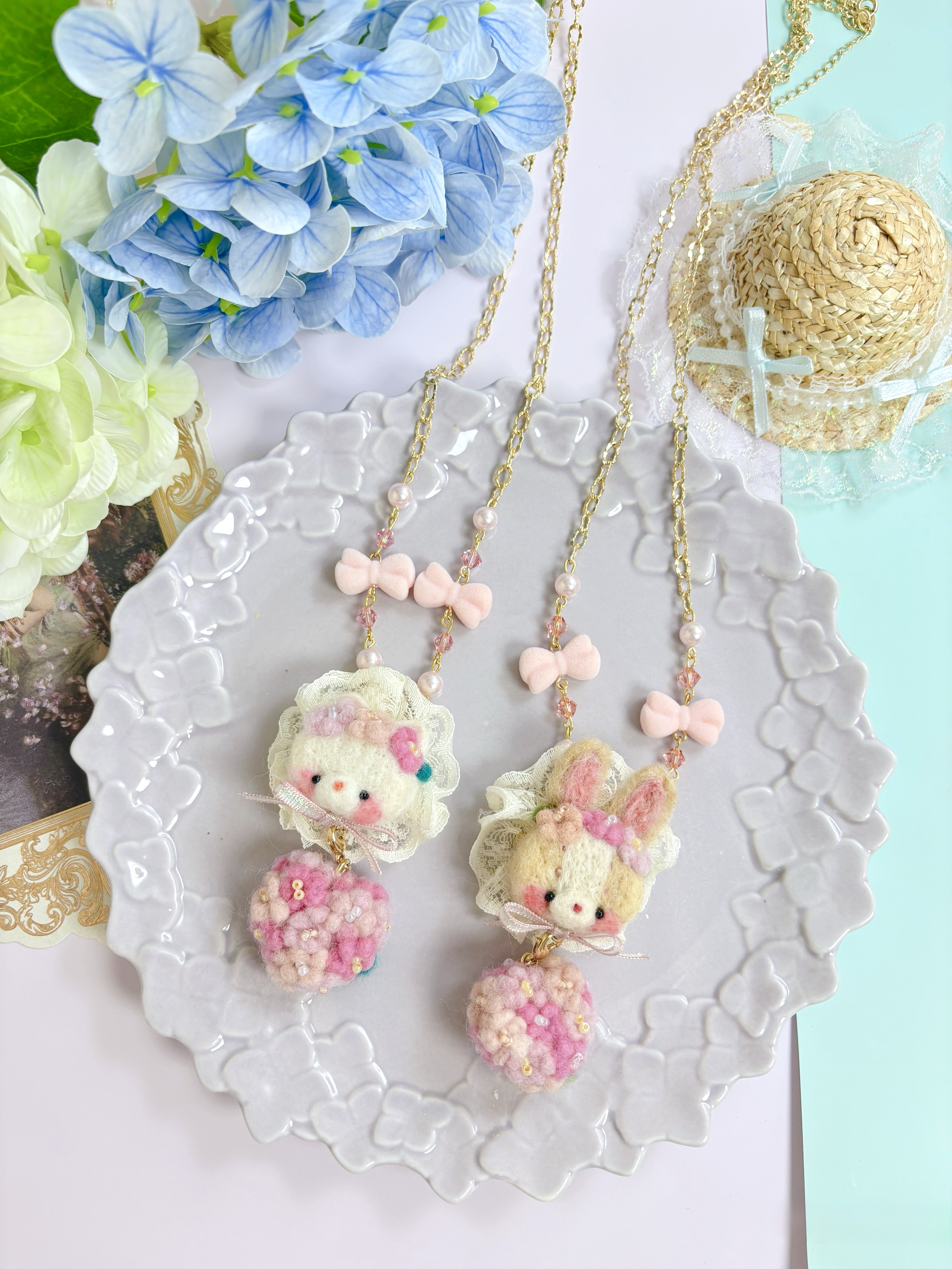 ハート形の紫陽花　ネックレス