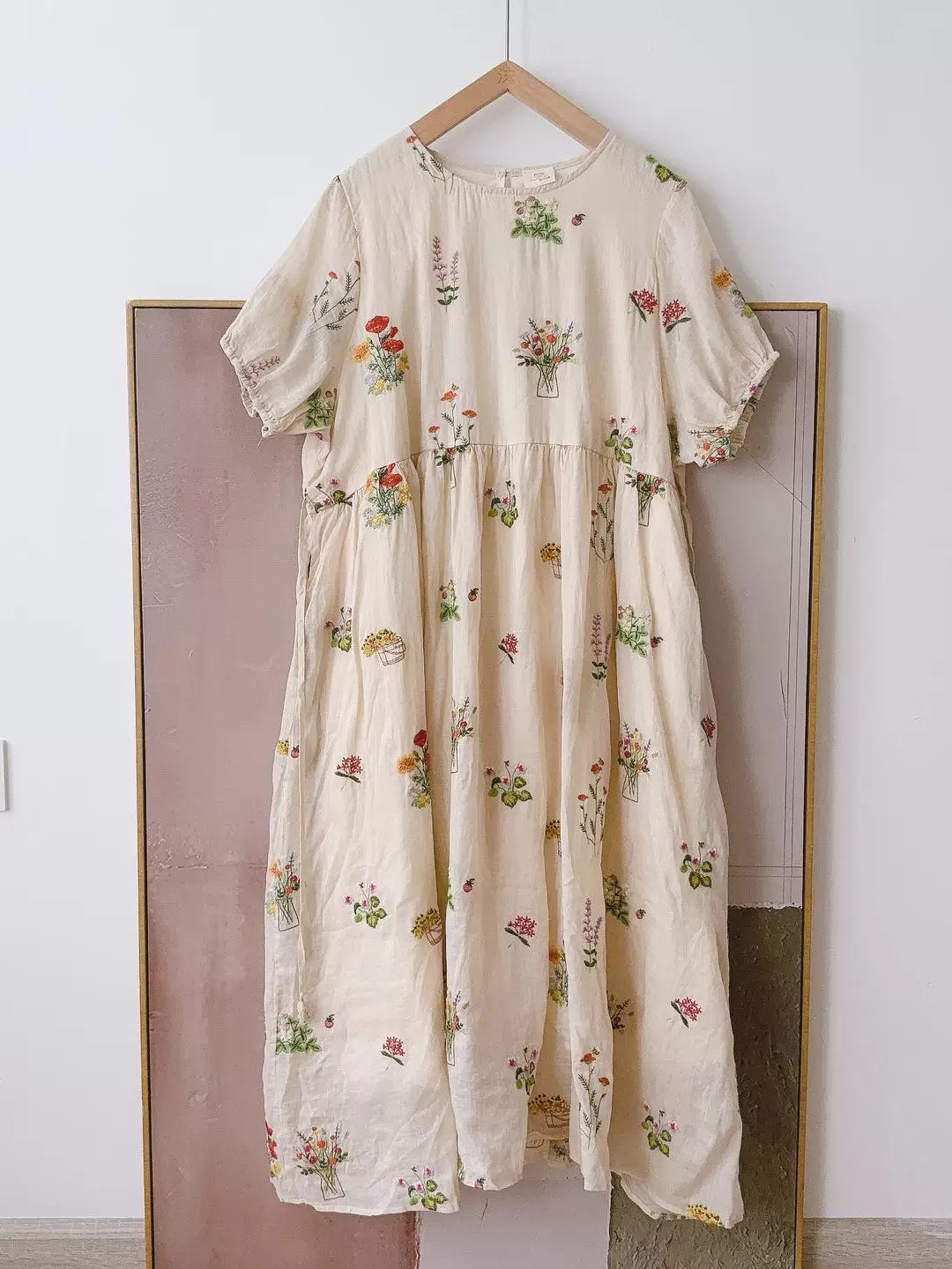 【受注製作】 涼しいリネン刺繡ワンピースKL 0987　2色展開