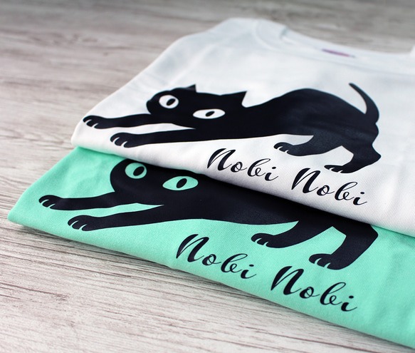 【2色展開】『nobi nobi』ネコ　Tシャツ／ホワイト　 メンズ・レディース・キッズ 8枚目の画像