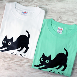 【2色展開】『nobi nobi』ネコ　Tシャツ／ホワイト　 メンズ・レディース・キッズ 7枚目の画像