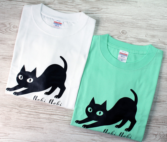 【2色展開】『nobi nobi』ネコ　Tシャツ／ホワイト　 メンズ・レディース・キッズ 7枚目の画像