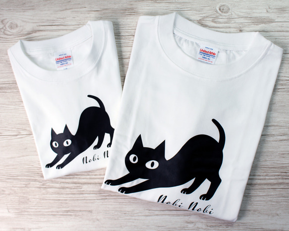 【2色展開】『nobi nobi』ネコ　Tシャツ／ホワイト　 メンズ・レディース・キッズ 2枚目の画像