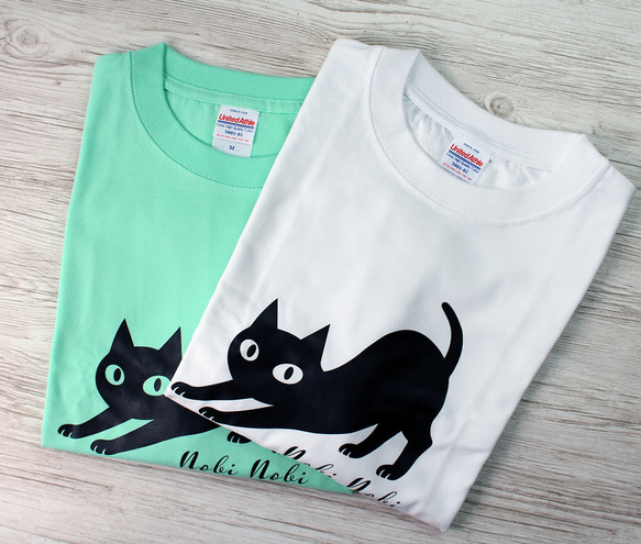 【2色展開】『nobi nobi』ネコ　Tシャツ／ホワイト　 メンズ・レディース・キッズ 6枚目の画像