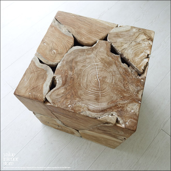 無垢 チークブロックスツールNW05 椅子 イス ベンチ チェア ナチュラル 手作り家具 チェア 銘木 無垢材家具 1枚目の画像