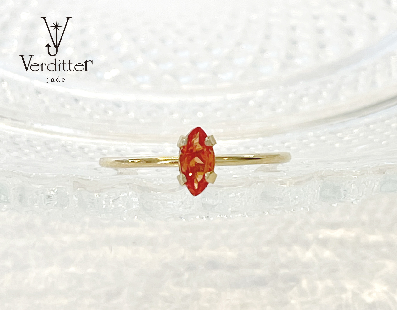 蓮の花・愛と調和の輝き: K14GFパパラチアサファイヤ・リング-Verditter jade