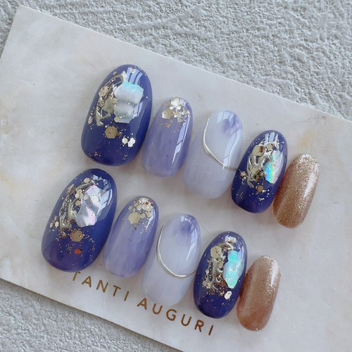 むらさき ネイルチップ パープル 紫 ニュアンス 小指 豪華 リッチ 入学