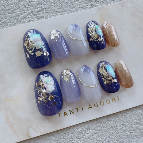 むらさき ネイルチップ パープル 紫 ニュアンス 小指 豪華 リッチ 入学