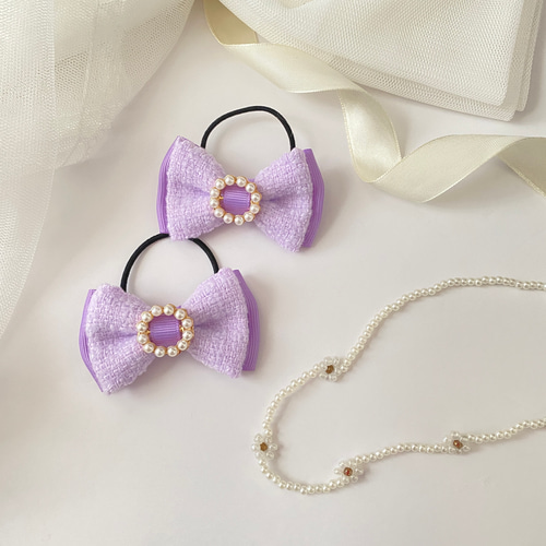 ツインヘアゴム】キッズ リボン ツインテール 髪飾り スカラップ