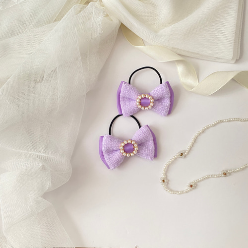 ツインヘアゴム】キッズ リボン ツインテール 髪飾り スカラップ