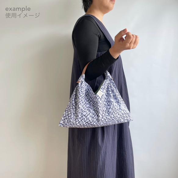 【1点もの】あずま袋 裏地付き ハンドバッグサイズ 正絹 絽 灰紺 & 木綿 ダスティブルー  AZH620 7枚目の画像