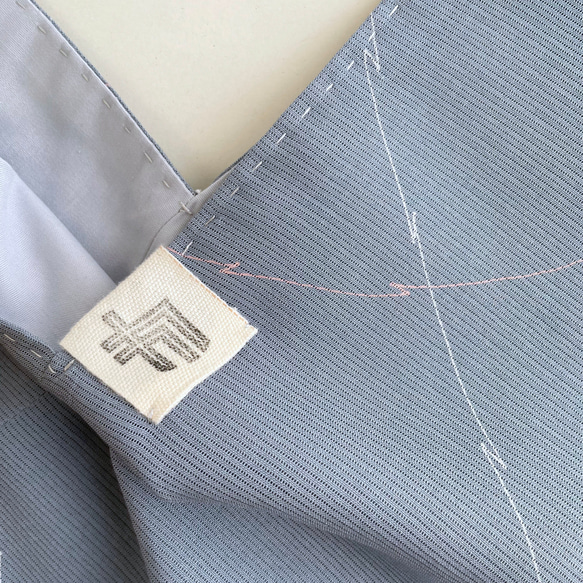 【1点もの】あずま袋 裏地付き ハンドバッグサイズ 正絹 絽 灰紺 & 木綿 ダスティブルー  AZH620 4枚目の画像