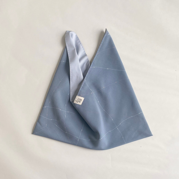 【1点もの】あずま袋 裏地付き ハンドバッグサイズ 正絹 絽 灰紺 & 木綿 ダスティブルー  AZH620 3枚目の画像