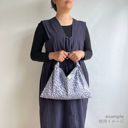 【1点もの】あずま袋 裏地付き ハンドバッグサイズ 正絹 絽 灰紺 & 木綿 ダスティブルー  AZH620 6枚目の画像