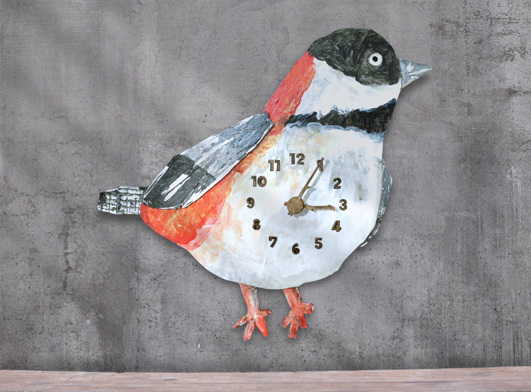 シャビーシックな文鳥 バーニングオレンジ × アッシュグレー レギュラーサイズ 時計 木製 掛け時計