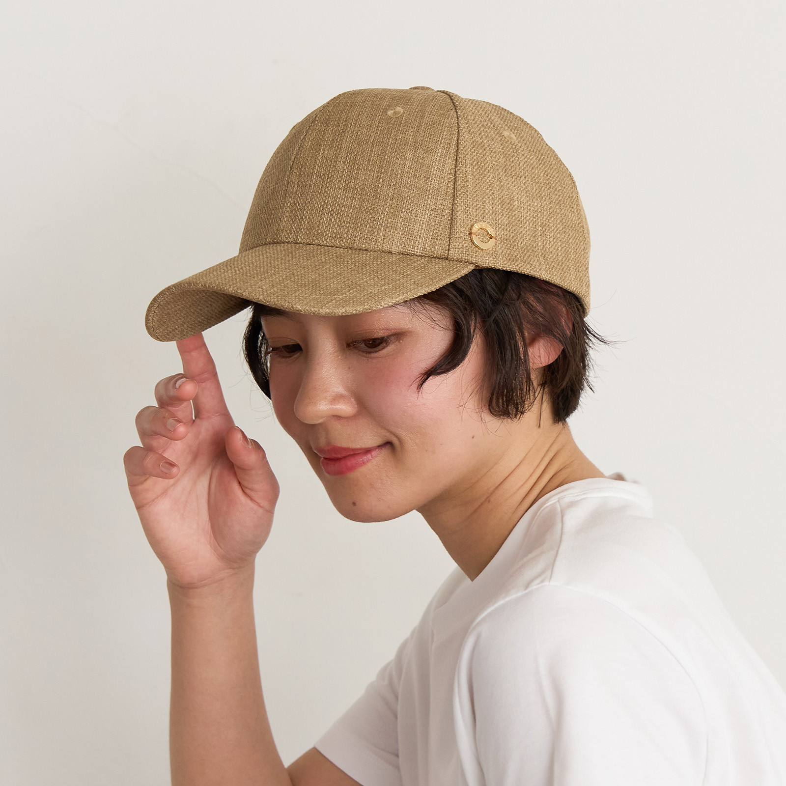 【洗える】ペーパーライクキャップ/ベージュ　251-4-202