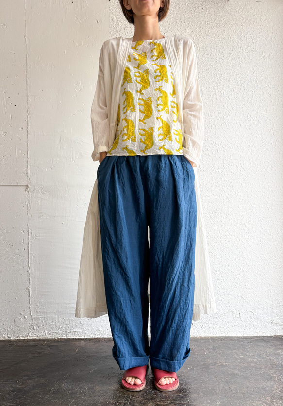 Ramie/Linen タックワイドパンツ 1枚目の画像
