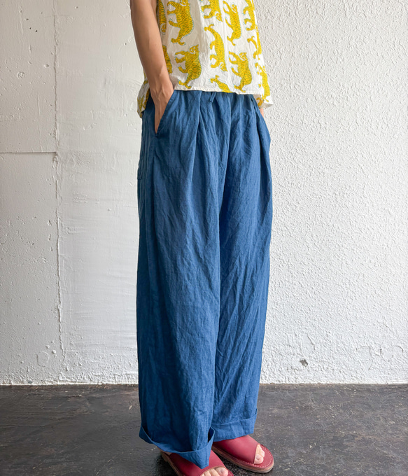 Ramie/Linen タックワイドパンツ 4枚目の画像