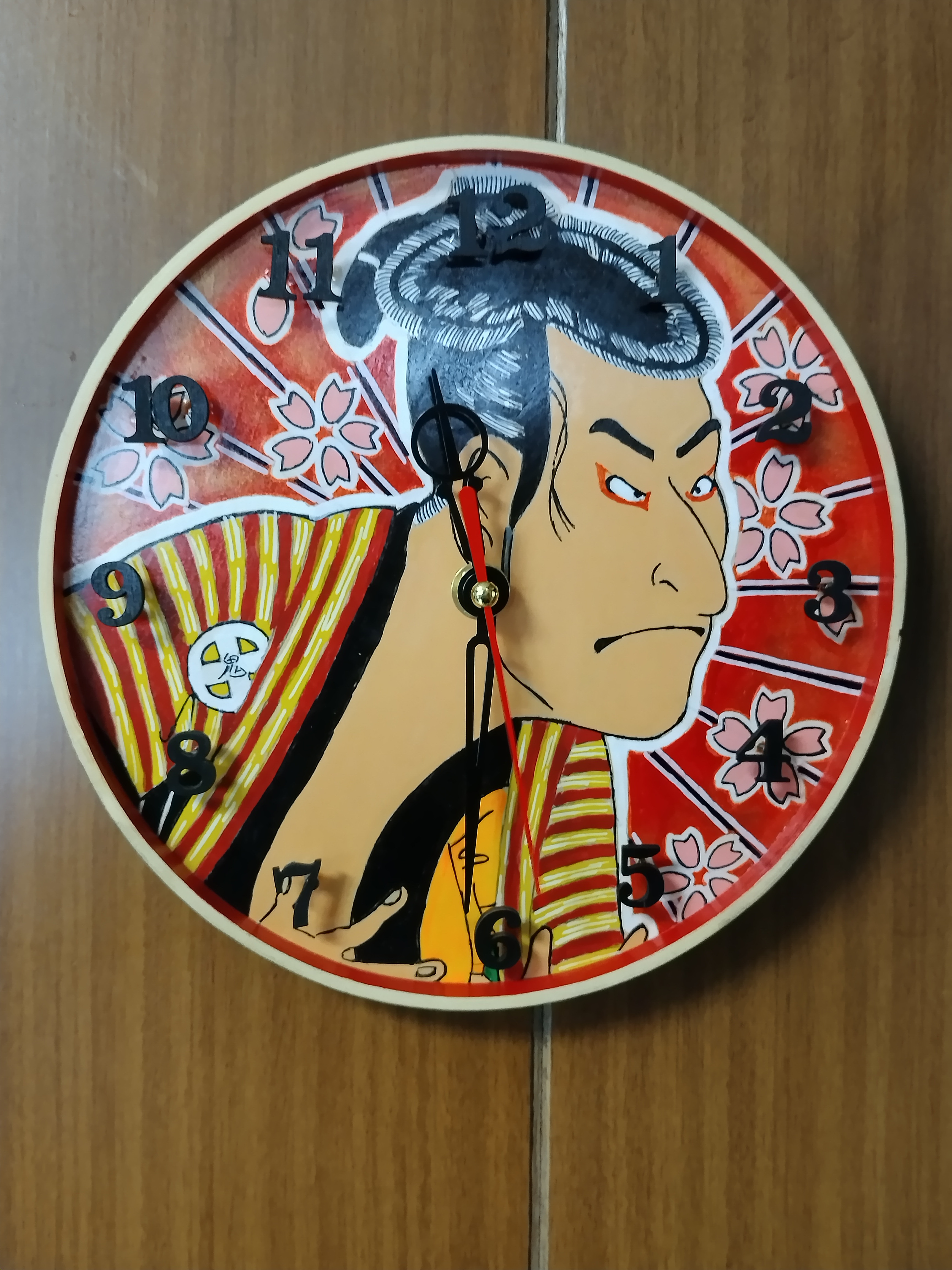 浮世絵　写楽の掛け時計　日本の美的インテリア　直径7.87インチ