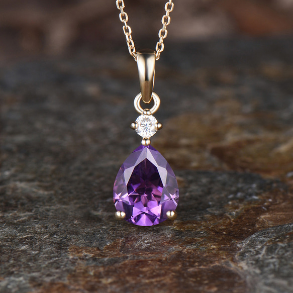 ミニマリスト 2月の誕生石 天然アメジスト ネックレス K10イエロー