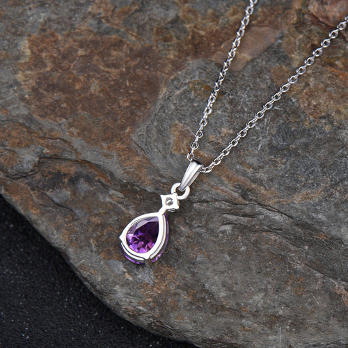 ミニマリスト 2月の誕生石 天然アメジスト ネックレス K10イエロー