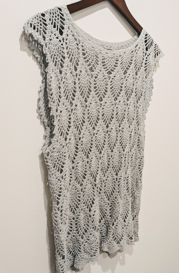 サマーニット＊かぎ針編トップス　ロング丈　夏ベスト 2枚目の画像