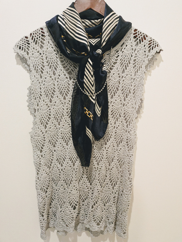 サマーニット＊かぎ針編トップス　ロング丈　夏ベスト 4枚目の画像