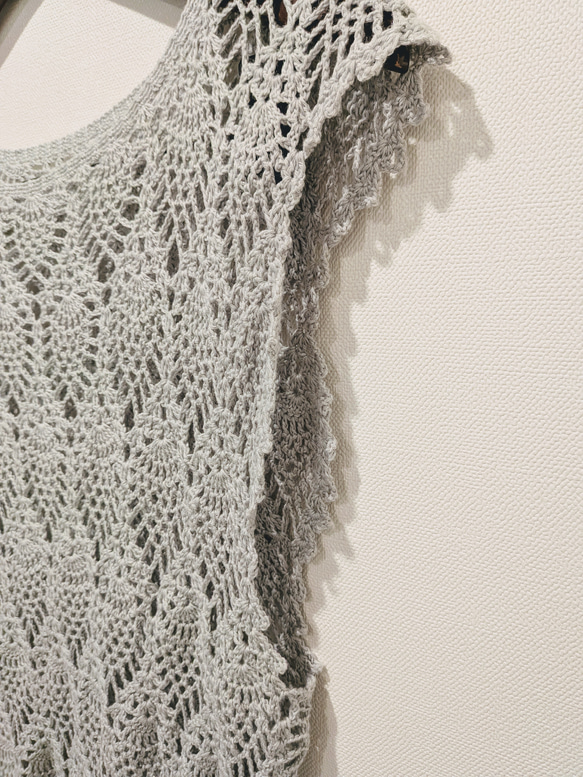 サマーニット＊かぎ針編トップス　ロング丈　夏ベスト 3枚目の画像