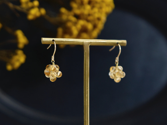 【 14kgf ピアス 】 はちみつ ハニー シトリン 実 金平糖 11月誕生石 ／ 秋の誕生石2025 2枚目の画像