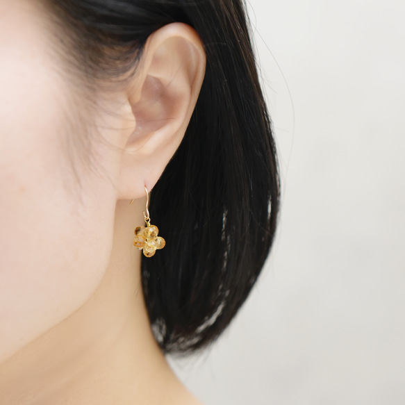 【 14kgf ピアス 】 はちみつ ハニー シトリン 実 金平糖 11月誕生石 ／ 秋の誕生石2025 4枚目の画像