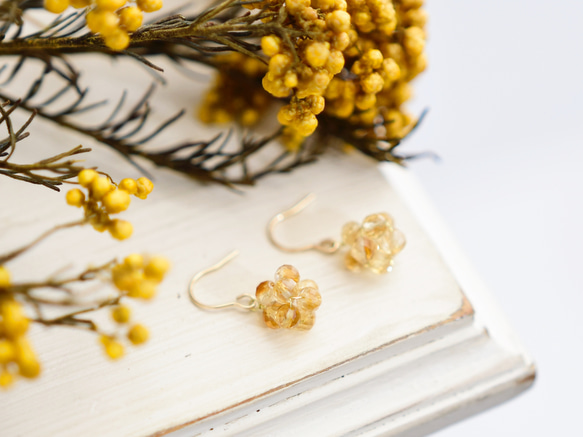 【 14kgf ピアス 】 はちみつ ハニー シトリン 実 金平糖 11月誕生石 ／ 秋の誕生石2025 1枚目の画像